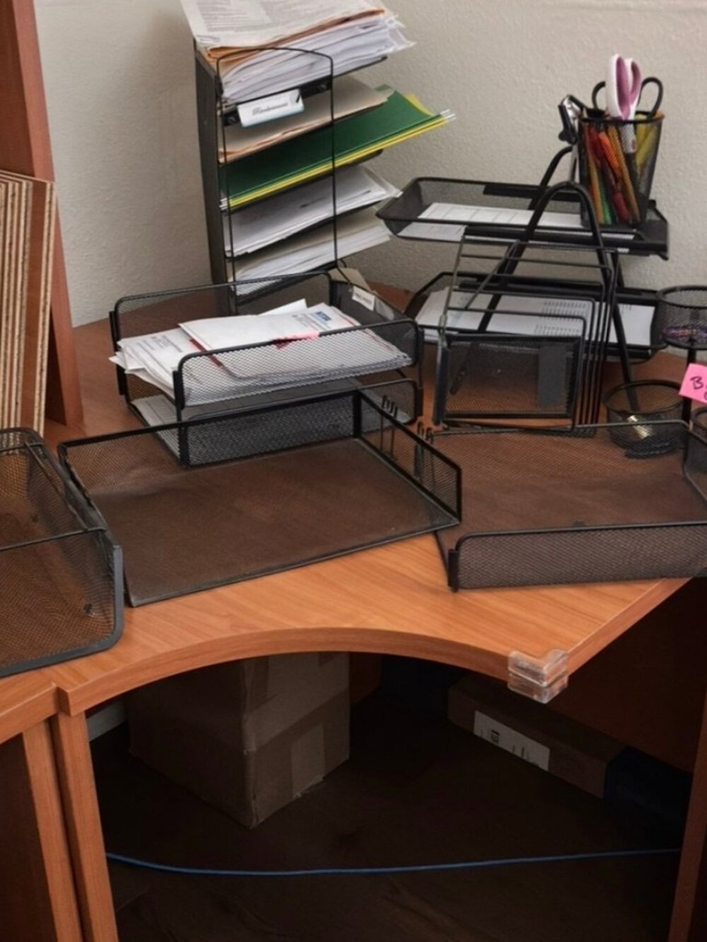 Mesh Desk Organizer Lot - Trays, File Sorter, Cups, Wastebasket